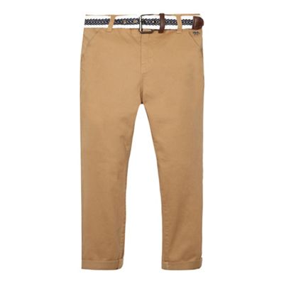 Boys' tan belted stretch chinos